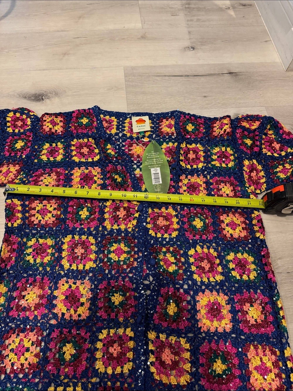 FARM Rio NWT Sequin Blue Multicolor Crochet Kimono Cardigan - Picture 8 of 10